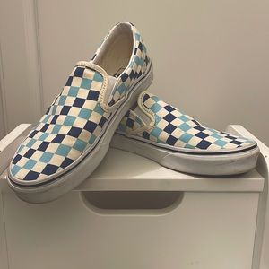Vans blue topaz check board slip on shoes